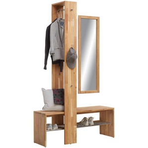 Linea Natura Garderobe, Holz, Glas, 3-teilig, Wildeiche, massiv, 120x200x39 cm, Holzmöbel, Garderoben Holz, Garderoben-Sets Holz