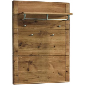 Linea Natura Garderobenpaneel, Eiche, Holz, Metall, Eiche, Wildeiche, massiv, Hartholz, 85x116x31 cm, Aufhängemöglichkeit, Hutablage, Kleiderstange, Garderobe, Garderobenpaneele, Garderobenpaneele