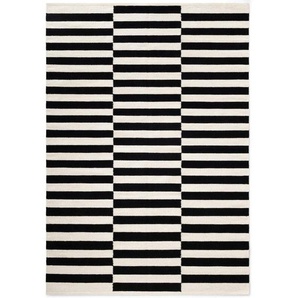 Linea Natura Handwebteppich Donna, Schwarz, Weiß, Textil, Streifen, rechteckig, 120x180 cm, Oeko-Tex® Standard 100, für Fußbodenheizung geeignet,