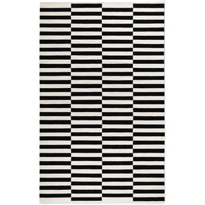 Linea Natura Handwebteppich Donna, Schwarz, Weiß, Textil, Streifen, rechteckig, 200x300 cm, Oeko-Tex® Standard 100, für Fußbodenheizung geeignet,