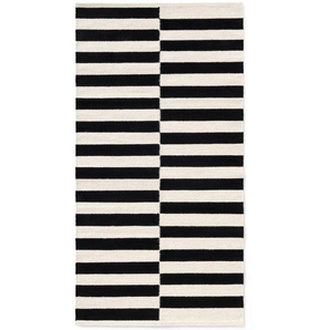 Linea Natura Handwebteppich Donna, Schwarz, Weiß, Textil, Streifen, rechteckig, 80x150 cm, Oeko-Tex® Standard 100, für Fußbodenheizung geeignet,