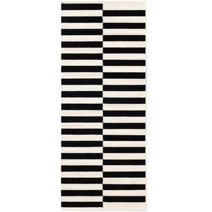 Linea Natura Läufer Donna, Schwarz, Weiß, Textil, Streifen, rechteckig, 80x200 cm, Oeko-Tex® Standard 100, für Fußbodenheizung geeignet, beidseitig
