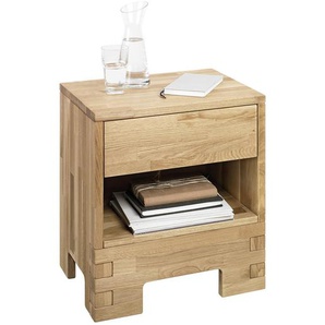 Linea Natura Nachtschrank, Eiche, Holz, Wildeiche, massiv, 1 Schubladen, 52x60x38 cm, Holzmöbel, Holztische, Nachttische Holz