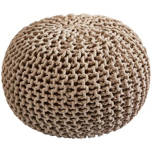 Linea Natura Pouf, Beige, Textil, Uni, Füllung: Styroporkugeln, 55x55x35 cm, AZO-frei, Indoor, Wohnzimmer, Hocker, Poufs