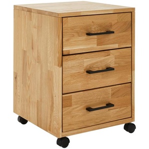 Linea Natura Rollcontainer, Eiche, Holz, Wildeiche, massiv, 3 Schubladen, 40x57x42 cm, Fsc, Arbeitszimmer, Container, Rollcontainer