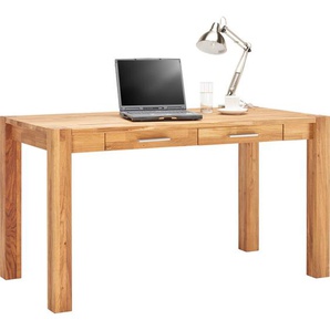 Linea Natura Schreibtisch, Wildeiche, Kunststoff, Wildeiche, massiv, 2 Schubladen, rechteckig, eckig, 70x76x140 cm, Arbeitszimmer, Schreibtische,