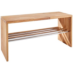 Linea Natura Schuhregal, Eiche, Holz, Metall, Wildeiche, massiv, 81x40x30 cm, Garderobe, Schuhaufbewahrung, Schuhregale