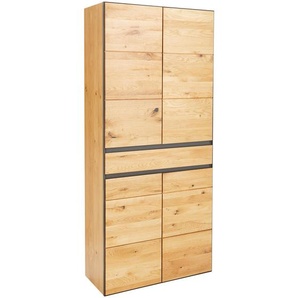 Linea Natura Schuhschrank, Anthrazit, Eiche, Holz, Metall, Wildeiche, furniert, massiv, 7 Fächer, 1 Schubladen, 89x200x38 cm, Typenauswahl, Beimöbel erhältlich, Garderobe, Schuhaufbewahrung, Schuhschränke