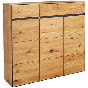 Linea Natura Schuhschrank, Anthrazit, Eiche, Holz, Metall, Wildeiche, teilmassiv,furniert, massiv,massiv, 8 Fächer, 2 Schubladen, 132.5x122.8x38 cm,