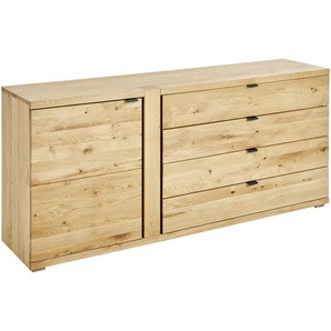 Linea Natura Sideboard , Anthrazit, Eiche , Metall , Asteiche , vollmassiv , 1 Fächer , 4 Schubladen , 178x79.5x43 cm , Wohnzimmer, Kommoden & Sideboards, Sideboards