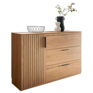 Linea Natura Sideboard, Eiche, Metall, Eiche, massiv, 2 Fächer, 3 Schubladen, 147x94x42 cm, Beimöbel erhältlich, stehend, Holzmöbel, Kleinmöbel Holz,