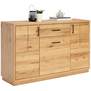 Linea Natura Sideboard, Eiche, Wildeiche, Metall, Wildeiche, furniert, massiv, 3 Fächer, 1 Schubladen, 140x88x40 cm, Beimöbel erhältlich, stehend, Holzmöbel, Kleinmöbel Holz, Holzkommoden, Sideboards Holz