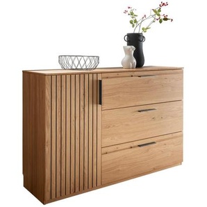 Linea Natura Sideboard Rubea, Eiche, Metall, Eiche, massiv, 2 Fächer, 3 Schublade(n) Schubladen, 147x94x42 cm, Beimöbel erhältlich, stehend, Holzmöbel, Kleinmöbel Holz, Holzkommoden, Sideboards Holz