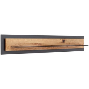 Linea Natura Wandboard, Anthrazit, Eiche, Holz, Glas, Holzwerkstoff, Balkeneiche, massiv, 150x26x23 cm, Wohnzimmer, Regale, Wandboards