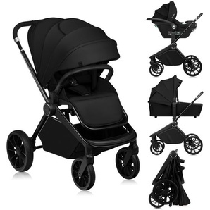 Lionelo Kombikinderwagen Mika Plus 3in1 bis 38 Monate (22kg), XXL-Verdeck mit UPF50+, 3-stufige Verstellung des Elterngriffs - Black Onyx LO-MIKA PLUS 3IN1 BLACK ONYX