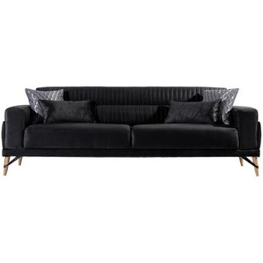 Livetastic 3-Sitzer-Sofa, Schwarz, Textil, Uni, Füllung: Faserbällchen, Polyurethan (PUR),Faserbällchen, Polyurethan (Pur), 233x77x87 cm, Liegefunktion, Wohnzimmer, Sofas & Couches, Sofas, 3-Sitzer Sofas