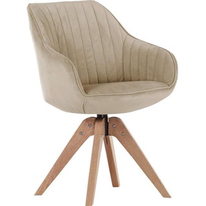 Livetastic Armlehnstuhl, Beige, Textil, Eiche, massiv, eckig, 60x83x65 cm, Stoffauswahl, Sitzfläche 360° drehbar, Esszimmer, Stühle, Esszimmerstühle,