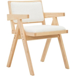 Livetastic Armlehnstuhl Boucle, Natur, Weiß, Holz, Textil, Kautschukholz, massiv, Füllung: Schaumstoff, eckig, 51x79x54 cm, Esszimmer, Stühle, Esszimmerstühle, Armlehnenstühle