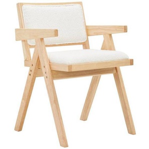 Livetastic Armlehnstuhl Boucle, Natur, Weiß, Holz, Textil, Kautschukholz, massiv, Füllung: Schaumstoff, eckig, 51x79x54 cm, Esszimmer, Stühle,