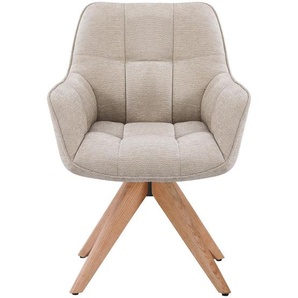 Livetastic Armlehnstuhl, Eiche, Beige, Holz, Textil, Eiche, massiv, Drehkreuz, 64x85x62 cm, Sitzfläche 360° drehbar, Esszimmer, Stühle, Esszimmerstühle, Armlehnenstühle