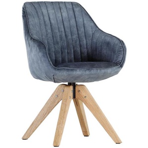 Livetastic Armlehnstuhl , Blau , Holz, Textil , Eiche , massiv , Uni , Drehkreuz , 60x50-83x65 cm , Stoffauswahl, Sitzfläche 360° drehbar , Esszimmer, Stühle, Esszimmerstühle, Armlehnenstühle