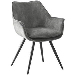 Livetastic Armlehnstuhl, Grau, Schwarz, Holz, Metall, Textil, Pappel, Sperrholz, Rundrohr, 62x85x64 cm, Bsci, Esszimmer, Stühle, Esszimmerstühle,