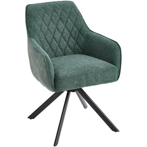 Livetastic Armlehnstuhl, Grün, Schwarz, Holz, Metall, Textil, Pappel, Sperrholz, Füllung: Schaumstoff, Taschenfederkern, Drehkreuz, 57x84x63 cm,