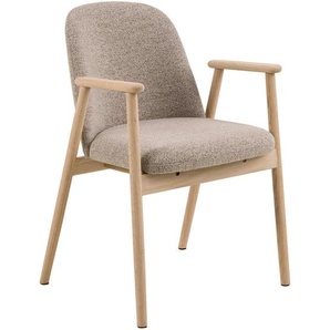 Livetastic Armlehnstuhl Leo, Beige, Holz, Textil, Eiche, massiv, rund, 55.5x80.5x57 cm, FSC Mix, Esszimmer, Stühle, Esszimmerstühle, Armlehnenstühle