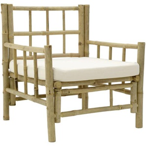 Livetastic Armlehnstuhl , Natur, Weiß, Beige , Holz, Textil , Bambus , massiv , rund , 70x80x70 cm , Esszimmer, Stühle, Esszimmerstühle, Armlehnenstühle