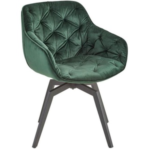Livetastic Armlehnstuhl, Schwarz, Dunkelgrün, Holz, Metall, Textil, Pappel, Sperrholz, Drehkreuz, 58x83x63 cm, Sitzfläche 360° drehbar, Esszimmer,