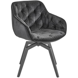 Livetastic Armlehnstuhl, Schwarz, Holz, Metall, Textil, Pappel, Sperrholz, Drehkreuz, 58x83x63 cm, Sitzfläche 360° drehbar, Esszimmer, Stühle,