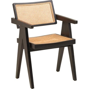 Livetastic Armlehnstuhl Wiener Geflecht, Natur, Schwarz, Holz, Rattan, Teakholz, massiv, Wiener Geflecht, 58x80x55 cm, Esszimmer, Stühle, Esszimmerstühle, Armlehnenstühle