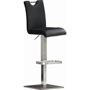 Livetastic Barhocker, Schwarz, Edelstahl, Metall, Leder, Echtleder, Rindleder, eckig, Bodenplatte, 42x90x50 cm, Esszimmer, Barmöbel, Barhocker