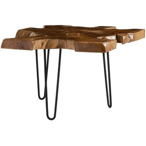 Livetastic Beistelltisch, Natur, Holz, Metall, Teakholz, vollmassiv, Freiform, A-Form, 80x46x80 cm, Wohnzimmer, Wohnzimmertische, Beistelltische, Beistelltische Metall