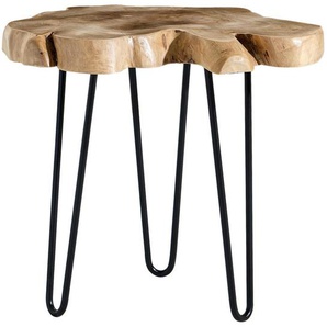 Livetastic Beistelltisch, Natur, Schwarz, Holz, Metall, Teakholz, Freiform, A-Form, 50x46x45 cm, Wohnzimmer, Wohnzimmertische, Beistelltische,