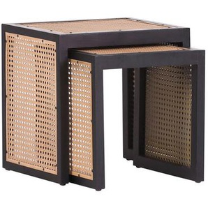 Livetastic Beistelltischset, Schwarz, Beige, Holz, Metall, 2-teilig, Tanne, massiv, rechteckig, eckig, 40x47x48 cm, Wohnzimmer, Wohnzimmertische,