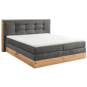 Livetastic Boxspringbett, Anthrazit, Holz, Textil, Eiche, H2, 7,7-Zonen, Höhe ca. 17 cm, 180x200 cm, Bettkasten, gepolstertes Kopfteil,