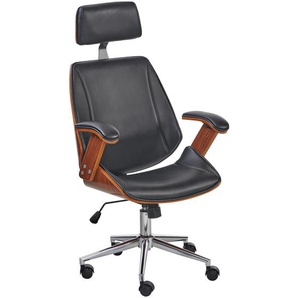 Livetastic Chefsessel, Schwarz, Chrom, Walnuss, Holz, Metall, Textil, Pappel, furniert, Sperrholz, Drehkreuz, 66x113-121x71 cm, Sitzfläche 360°