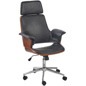 Livetastic Chefsessel, Schwarz, Chrom, Walnuss, Holz, Metall, Textil, Pappel, furniert, Sperrholz, Drehkreuz, 67x113-123x64 cm, Sitzfläche 360°