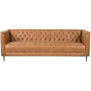 Livetastic Chesterfield-Sofa, Cognac, Leder, Echtleder, Rindleder, 3-Sitzer, 210x81x73.5 cm, Wohnzimmer, Sofas & Couches, Sofas, Bigsofas