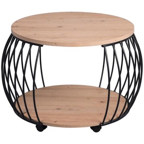 Livetastic Couchtisch Couchtisch, Schwarz, Eiche Artisan, Metall, Holzwerkstoff, rund, Rollen, rund, 72x47x72 cm, rostfrei, Holzmöbel, Holztische, Couchtische Holz