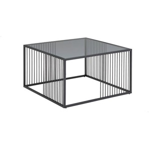 Livetastic Couchtisch, Grau, Schwarz, Metall, Glas, quadratisch, Flachrohr, 75x42x75 cm, einfacher Aufbau, Wohnzimmer, Wohnzimmertische, Couchtische