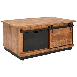 Livetastic Couchtisch Lusaka, Braun, Schwarz, Holz, Metall, Mangoholz, massiv, Holz, 1 Schubladen, rechteckig, Wange, 45x66x100 cm, rostfrei,