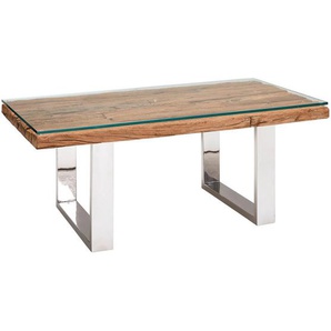 Livetastic Couchtisch, Natur, Holz, Metall, Glas, Altholz, vollmassiv, Holz, rechteckig, U-Form, 110x42x60 cm, Wohnzimmer, Wohnzimmertische,