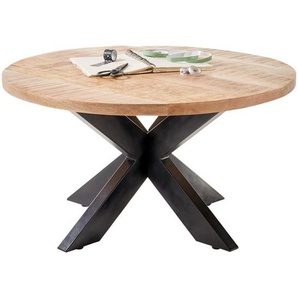 Livetastic Couchtisch, Schwarz, Natur, Holz, Mangoholz, massiv, rund, X-Form, 80x47x80 cm, Wohnzimmer, Wohnzimmertische, Couchtische