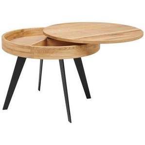 Livetastic Couchtisch, Natur, Schwarz, Holz, Metall, Holzwerkstoff, Eiche, furniert, Sperrholz, rund, konisch, 56 cm, Stauraum, Wohnzimmer,
