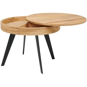 Livetastic Couchtisch, Natur, Schwarz, Holz, Metall, Holzwerkstoff, Eiche, furniert, Sperrholz, rund, konisch, 56 cm, Stauraum, Wohnzimmer, Wohnzimmertische, Couchtische, Couchtische mit Stauraum