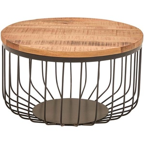 Livetastic Couchtisch, Natur, Schwarz, Holz, Metall, Mangoholz, Holz, rund, rund, 33x58x58 cm, Holzmöbel, Holztische, Couchtische Holz