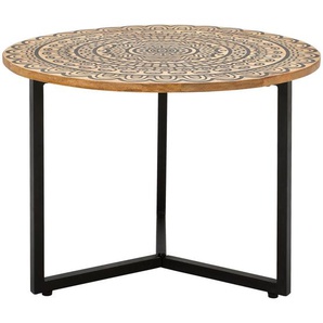 Livetastic Couchtisch, Natur, Schwarz, Holz, Metall, Mangoholz, massiv, Floral, rund, 60x40x60 cm, Wohnzimmer, Wohnzimmertische, Couchtische