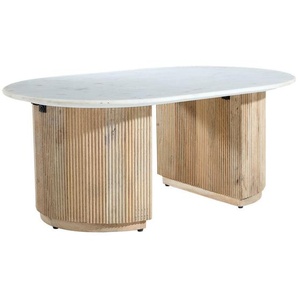 Livetastic Couchtisch, Natur, Weiß, Holz, Stein, Mangoholz, vollmassiv, Holz, rechteckig, C-Form, 70x45x110 cm, Wohnzimmer, Wohnzimmertische, Couchtische, Couchtische Marmor